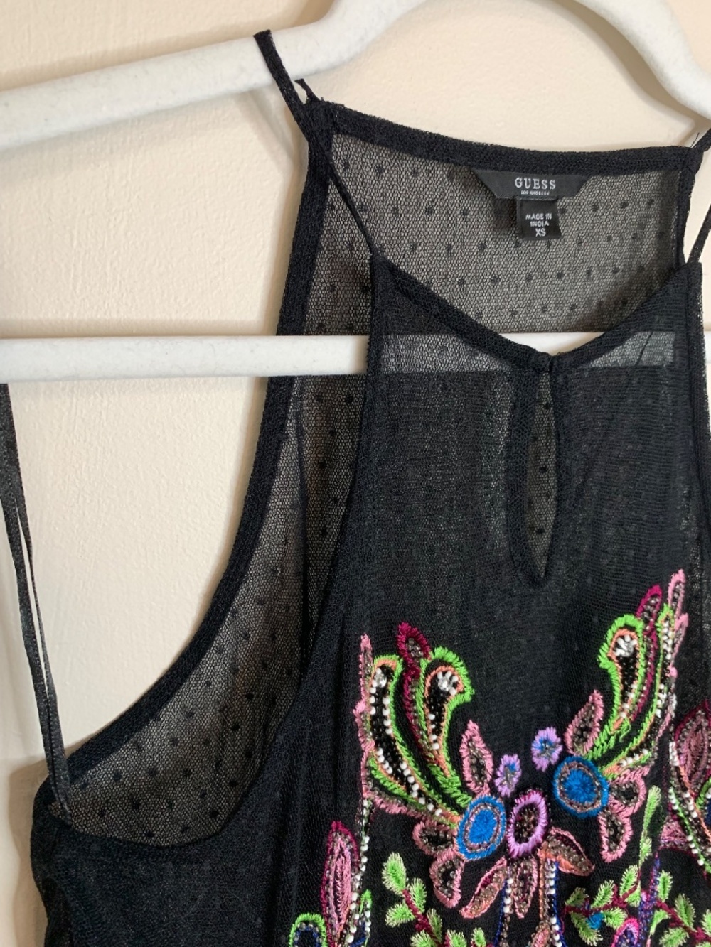 Guess Y2K Beaded Semi Sheer Black Colourful Halter Top XS - Picture 10 of 12